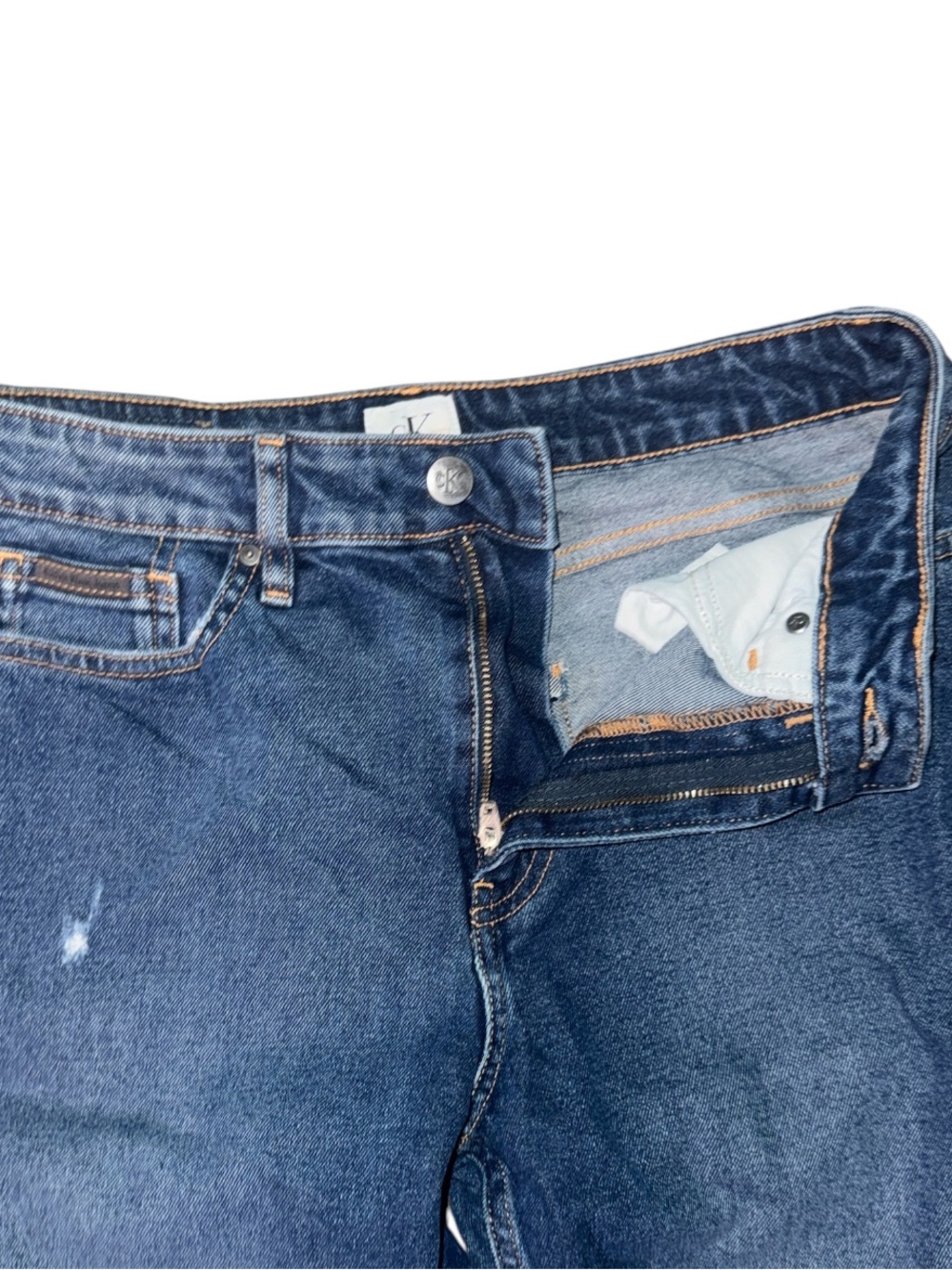 Calvin Klein Jeans Size 28 High Waist Straight Leg Distressed Blue Denim - Picture 3 of 6